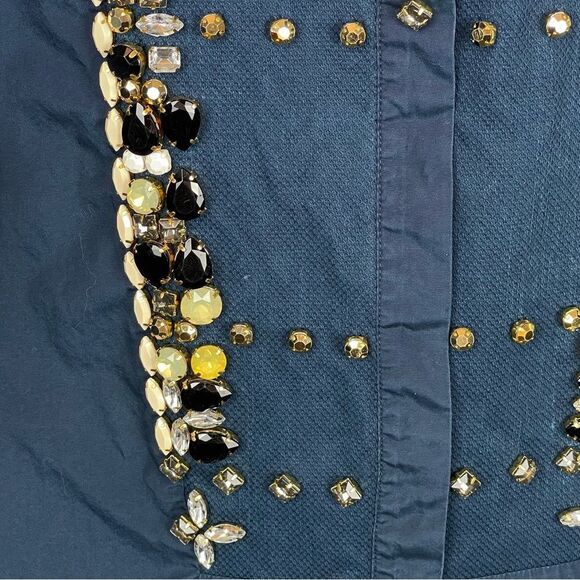J. Crew Embellished Thomas Mason Tuxedo Shirt Navy 10 RARE - Picture 5 of 7